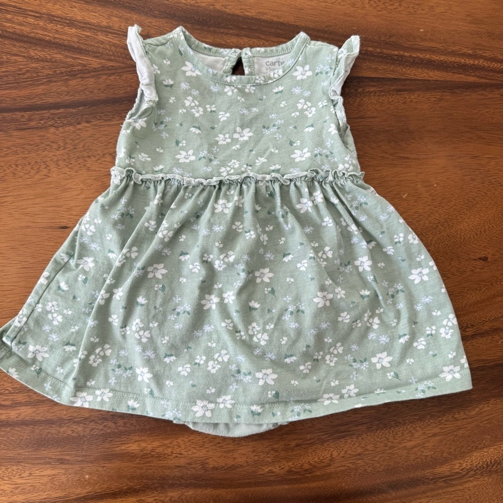 Carter's Sage Green Floral Cotton Casual Dress 12M